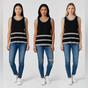 Beechers Brothers Black & White Lightweight Stretchy Sleeveless Top Size M